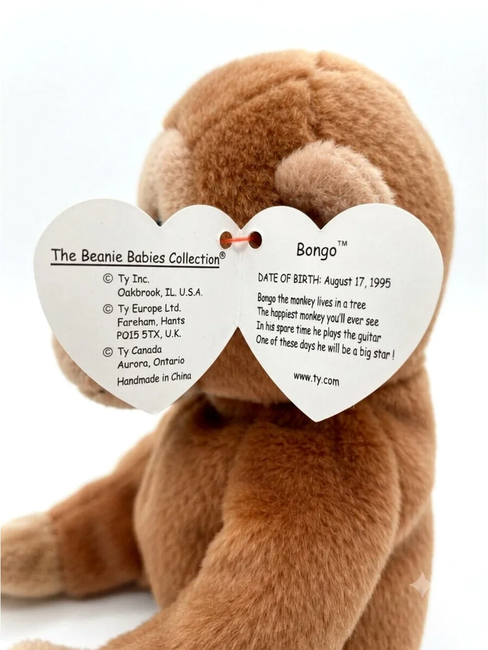 RARE: Ty Beanie Baby Bongo the Monkey (Tan Tail)